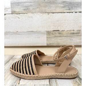 Marc Fisher Womens 8.5 Black Beige Bessie Woven Espadrille Flat Sandals NEW